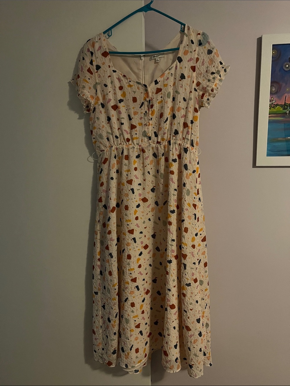 Madewell Cream Terrazzo-Print Midi Dress with Multicolor Specks